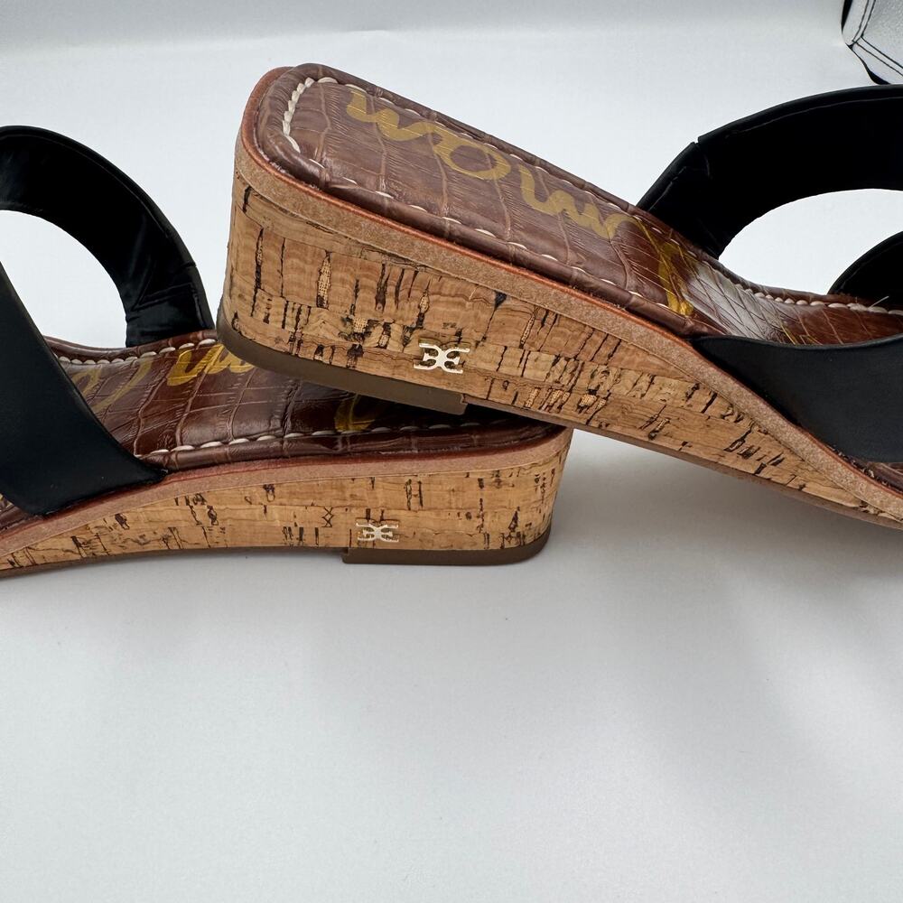 Sam Edelman Vena Black Leather Cork Wedge Slide Sandal Double Strap 8.5 EU 38.5 - Picture 9 of 16